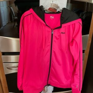 Fila Pink and Black Zip-Up Hoodie, light lining, breast cancer awareness